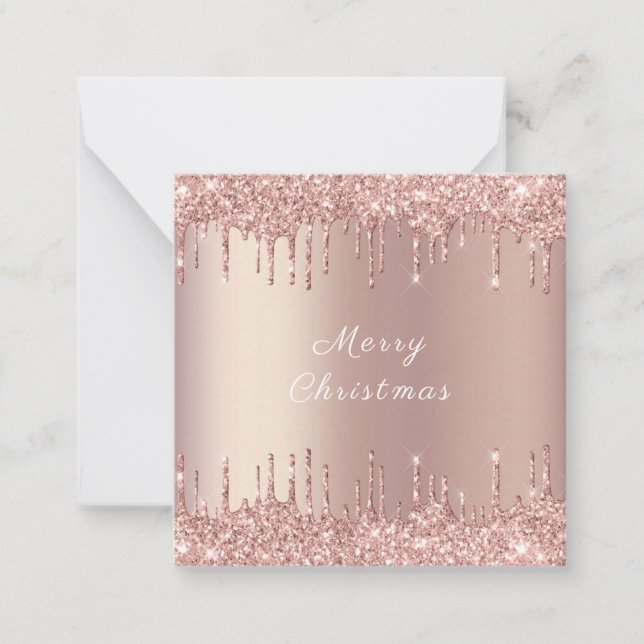 Merry Christmas Card with Rose Gold Glitter Drips (Front)