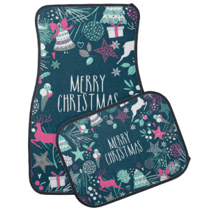 Merry Christmas card with snowflakes and Xmas symb Car Floor Mat