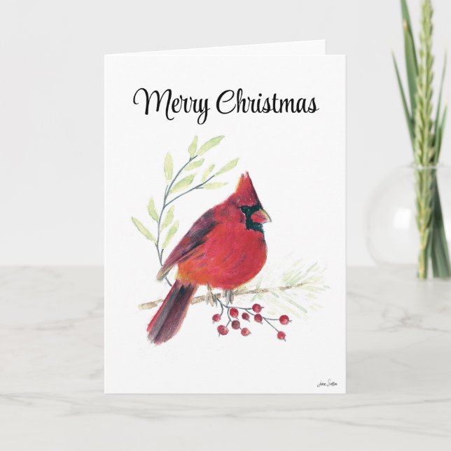 Merry Christmas Cardinal Bird Holiday Card (Front)