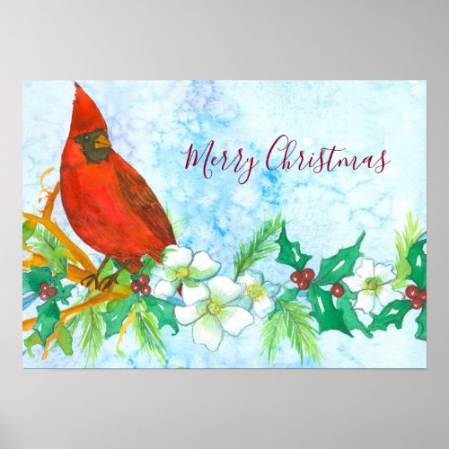 Merry Christmas Cardinal Bird Poster