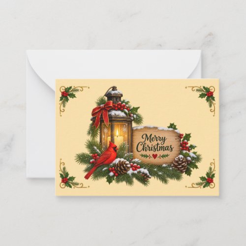 Merry Christmas Cardinal Bird Vintage Rustic Holid Note Card