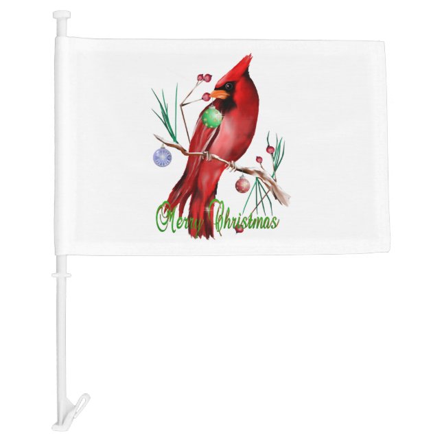 Merry Christmas Cardinal Car Flag (Front)