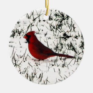Merry Christmas Cardinal Ceramic Ornament