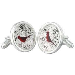Merry Christmas Cardinal Cufflinks
