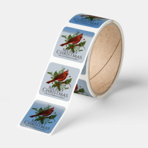 Merry Christmas Cardinal Custom Name Square Sticker