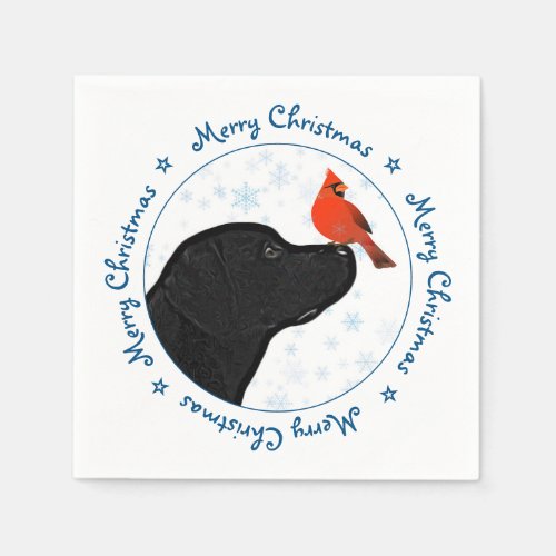 Merry Christmas Cardinal Cute Dog Black Labrador Napkins