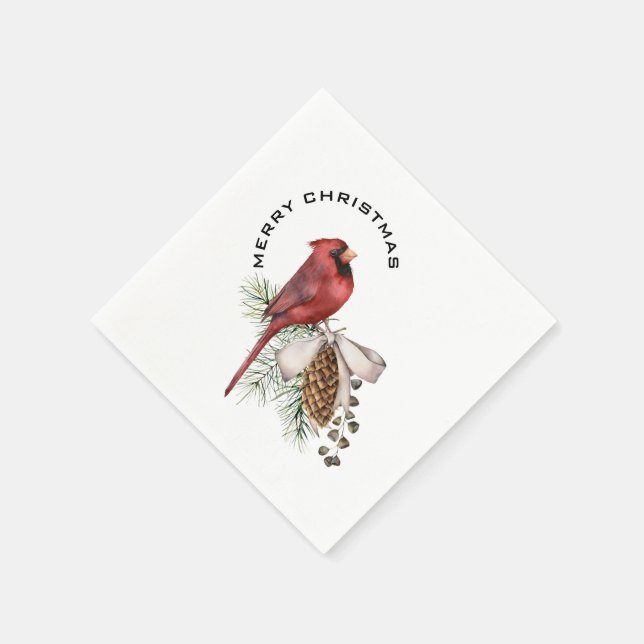 Merry Christmas Cardinal & Pine Cone Christmas Apr Napkins (Corner)