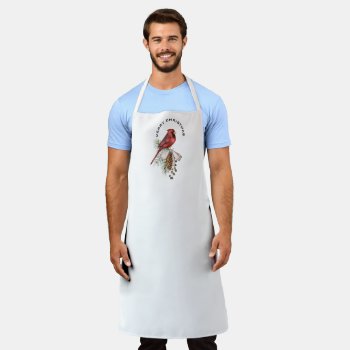 Merry Christmas Cardinal & Pine Cone Christmas Apron by HolidayCreations at Zazzle