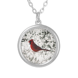 Merry Christmas Cardinal Silver Plated Necklace