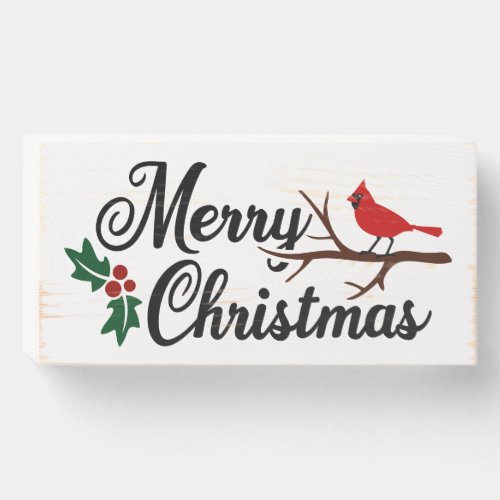 Merry Christmas Cardinal  Wooden Box Sign