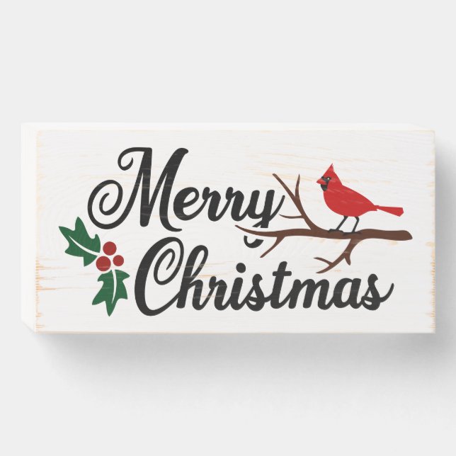 Merry Christmas Cardinal  Wooden Box Sign (Front Horizontal)