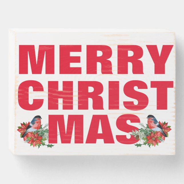 Merry Christmas Cardinals Wood Box Sign (Front Horizontal)