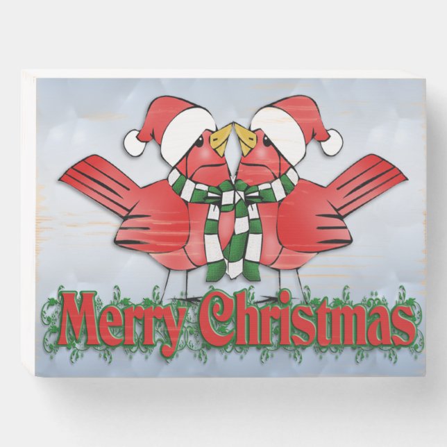 Merry Christmas cardinals Wooden Box Sign (Front Horizontal)