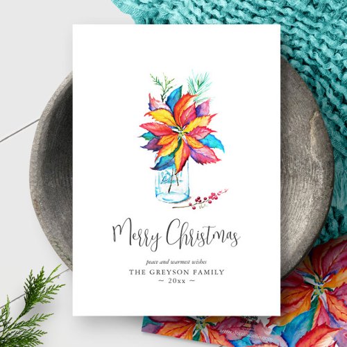 Merry Christmas Cards Vibrant Watercolor Botanical