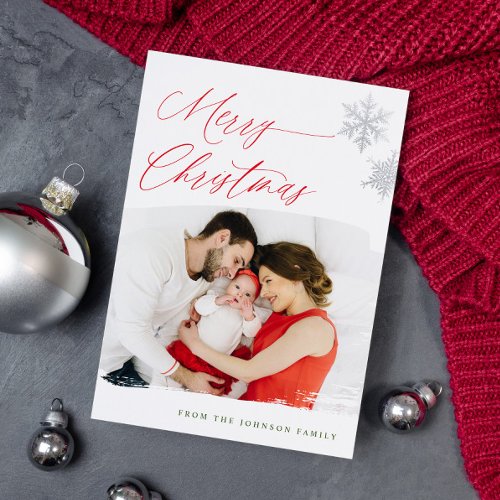Merry Christmas Cards with Photo Modern Script