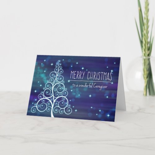 Merry Christmas Caregiver Bokeh Effect  Tree Holiday Card