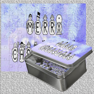 Merry Christmas Carolers Snow People Blue Tint Jigsaw Puzzle