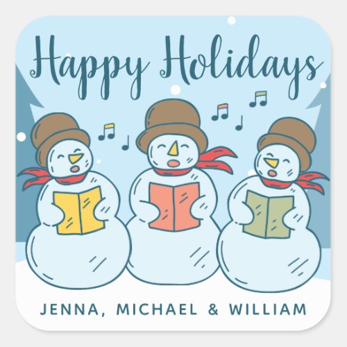 Merry Christmas  Caroling Snowmen Square Sticker