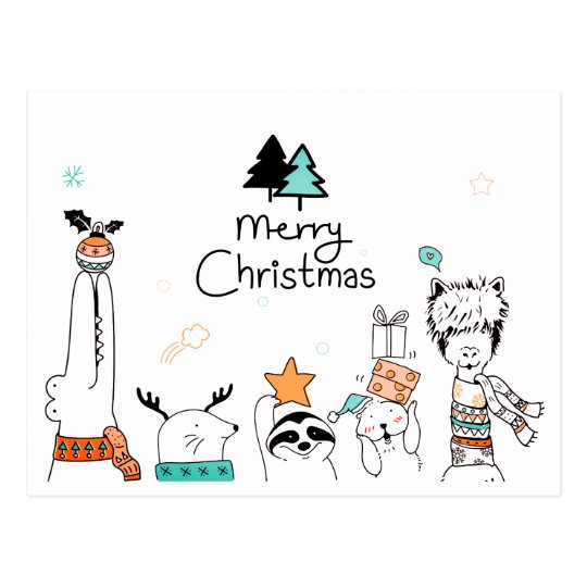 Merry Christmas Cartoon Animals | Holidays Postcard | Zazzle.com