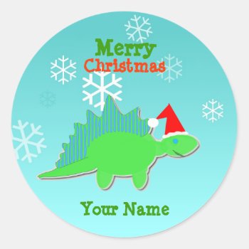 Merry Christmas Cartoon Dinosaur Name Stickers by dinoshop at Zazzle