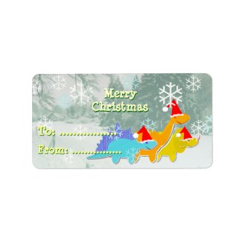 Merry Christmas Cartoon Dinosaurs Gift Labels by dinoshop at Zazzle