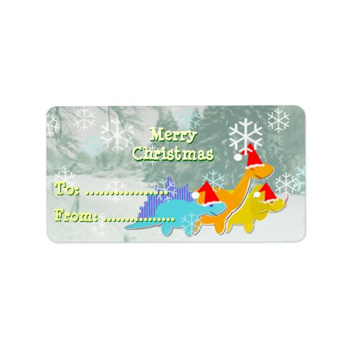 Merry Christmas Cartoon Dinosaurs Gift Labels