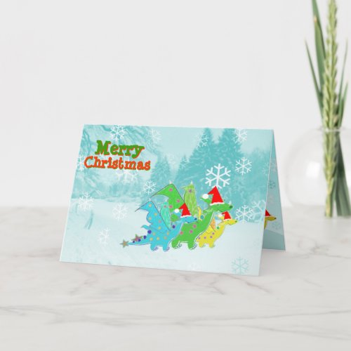 Merry Christmas Cartoon Dragons Holiday Card