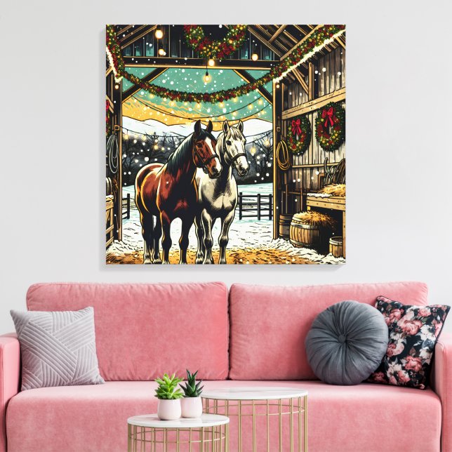 Merry Christmas Cartoon Horses   Canvas Print (Insitu(LivingRoom))