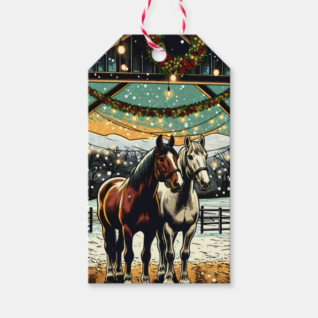 Merry Christmas Cartoon Horses   Gift Tags (Front)