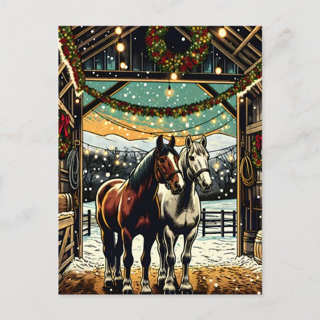 Merry Christmas Cartoon Horses Personalized Postcard (Front)