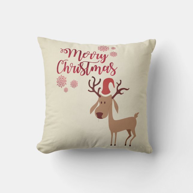 Merry Christmas,Cartoon Reindeer Throw Pillow (Front)