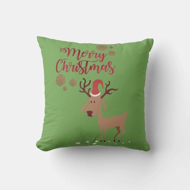 Merry Christmas,Cartoon Reindeer Throw Pillow (Front)