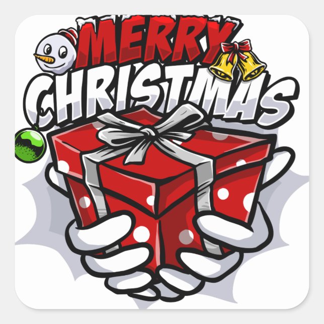 Merry Christmas Cartoon Square Sticker (Front)