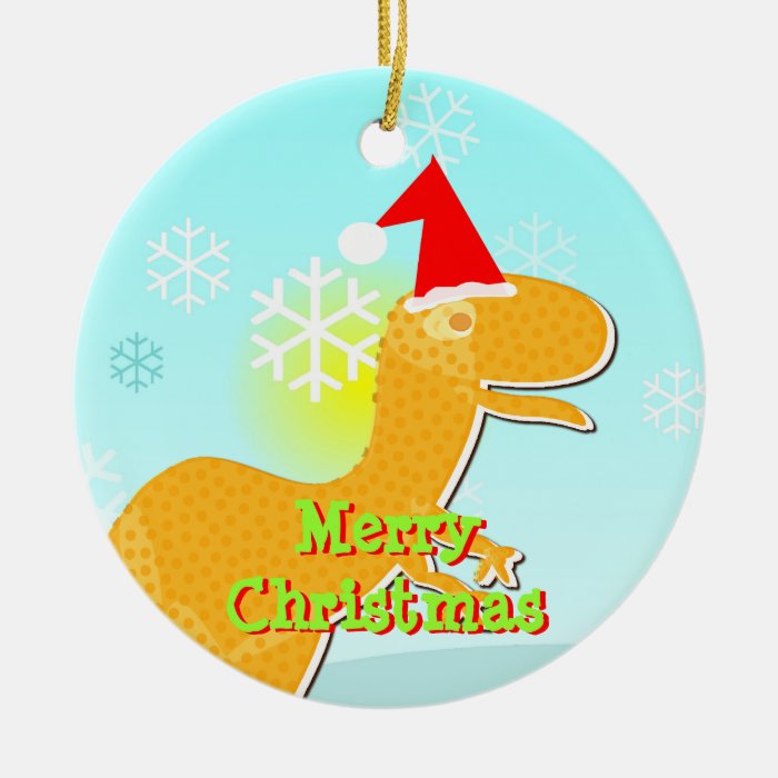 Merry Christmas Cartoon T Rex Ornament