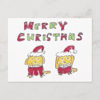 Merry Christmas Cartoon Yellow Labs Holiday Postcard