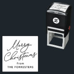 Merry Christmas casual script personalized gift Self-inking Stamp<br><div class="desc">With a casual script "Merry Christmas" this simple holiday stamp is the perfect touch to create your own gifts and gift tags. Personalize it with your name or leave it blank to be written in later. This design coordinates with the Lea Delaveris Design squiggly lines holiday collection and can be...</div>