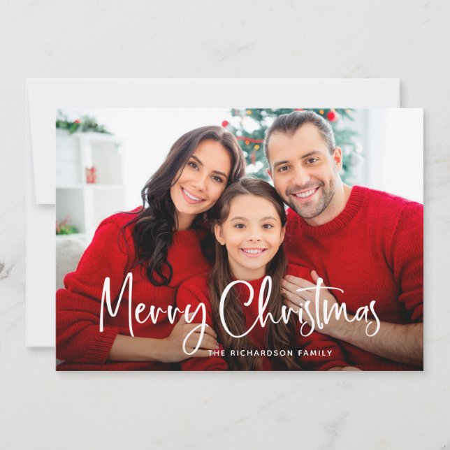 Merry Christmas | Casual Script Two Photo Holiday Card (Front)