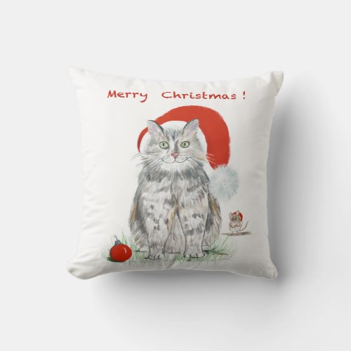 Merry Christmas Cat and Mouse throw pillow