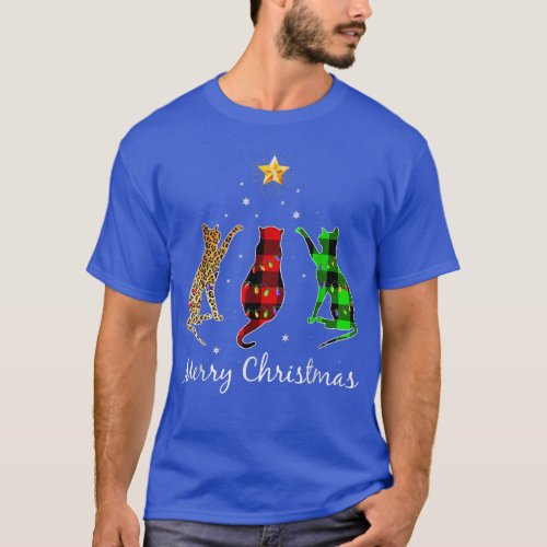 Merry Christmas Cat Buffalo Plaid Xmas Cats  T_Shirt