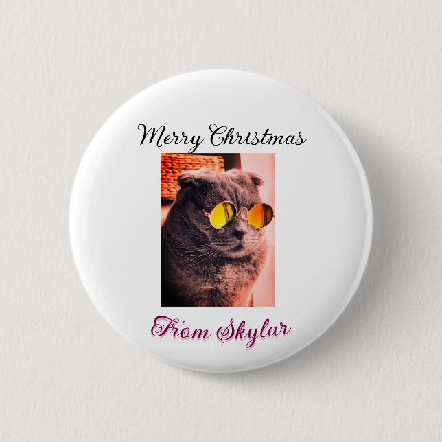 Merry Christmas cat dog pet animal love photo Button (Front)
