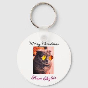 Merry Christmas cat dog pet animal love photo Keychain