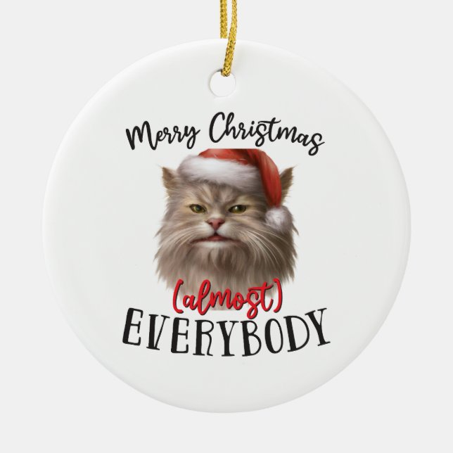 Merry Christmas Cat | Double Sided Ceramic Ornament (Front)
