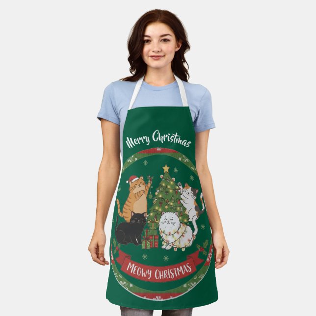 Merry Christmas Cat Family Apron  (Worn)