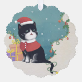 Merry Christmas: Cat Illustration Art Ornament Card