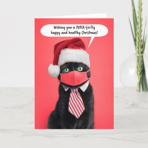 Merry Christmas Cat in Coronavirus Face Mask Humor Holiday Card