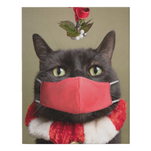 Merry Christmas Cat in Covid Face Mask Humor Faux Canvas Print