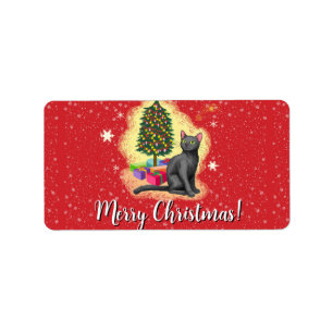 Merry Christmas Cat Label