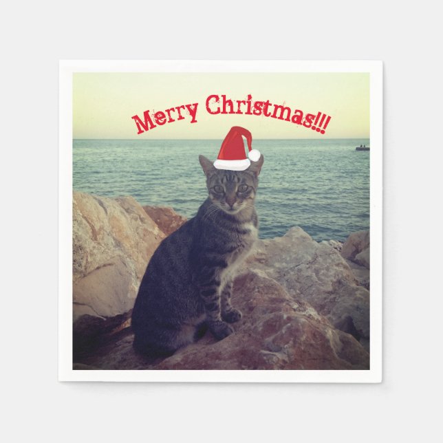 Merry Christmas Cat Lover Napkins (Front)
