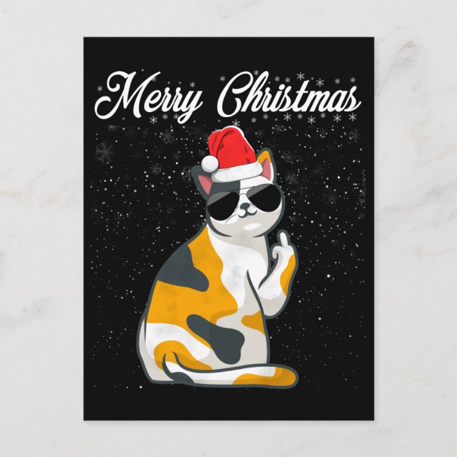 Merry Christmas Cat Middle Finger Rude Xmas Ugly C Postcard (Front)