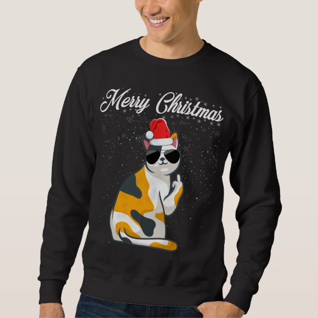 Merry Christmas Cat Middle Finger Rude Xmas Ugly C Sweatshirt (Front)